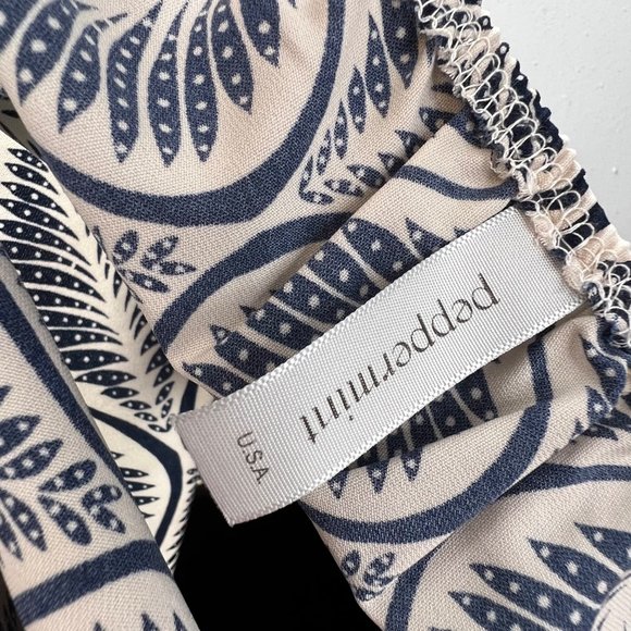 Peppermint Boho Tunic Top size L Blue Cream Lace Trim 3/4 Sleeves Square Neck - Picture 5 of 5